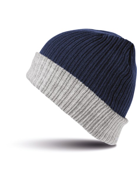 RESULT Bonnet tressé bleu marine/gris personnalisable