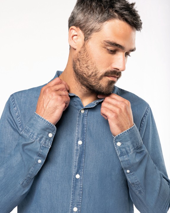 Hemd KARIBAN Herenoverhemd Denim voor bedrukking &amp; borduring