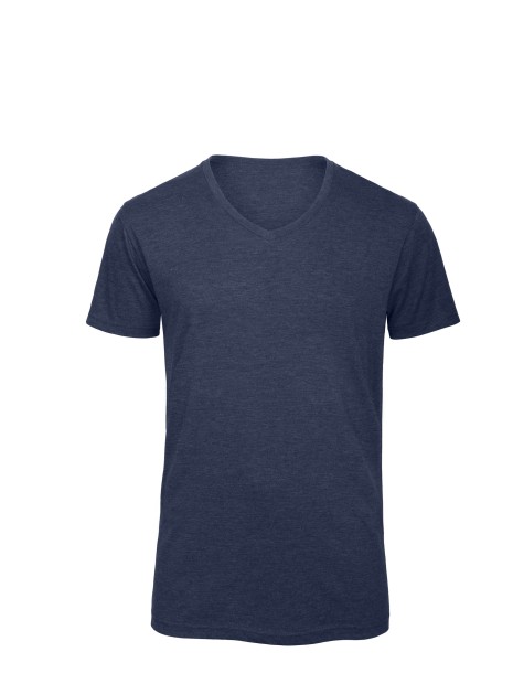 B&C T-shirt Triblend col V Homme heather bleu marine personnalisable