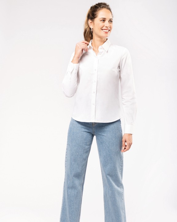 Hemd KARIBAN Damesblouse in popeline met lange mouwen voor bedrukking &amp; borduring