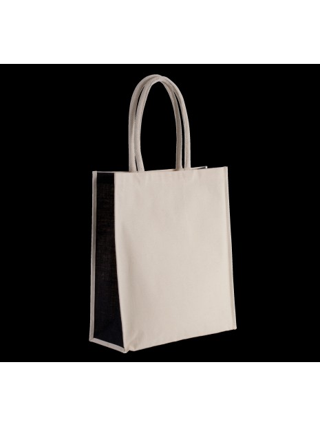 KIMOOD Sac cabas en coton / jute - 23 L naturel/noir personnalisable