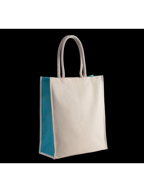 KIMOOD Sac cabas en coton / jute - 23 L NATURAL/TURQUOISE personnalisable