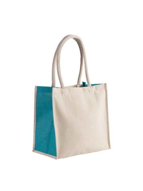 KIMOOD Sac cabas en coton / jute - 17 L NATURAL/TURQUOISE personnalisable