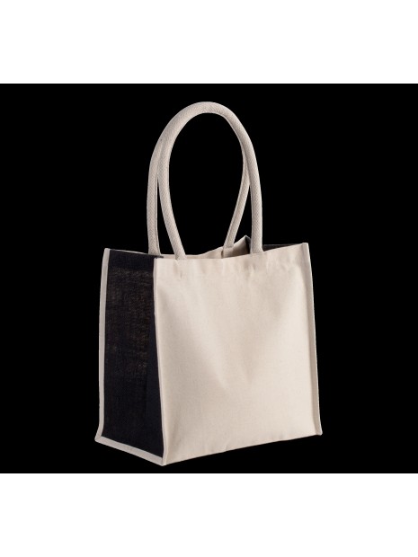 KIMOOD Sac cabas en coton / jute - 17 L naturel/noir personnalisable