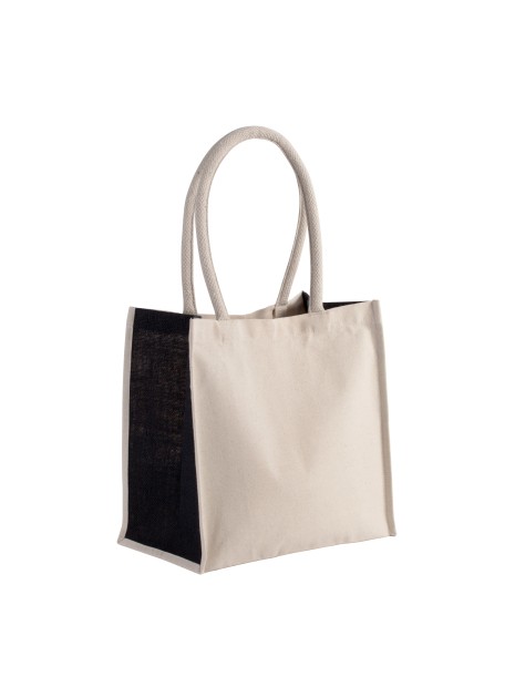 KIMOOD Sac cabas en coton / jute - 17 L naturel/noir personnalisable