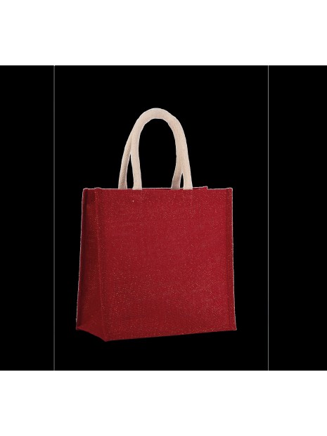 KIMOOD Sac style cabas en toile de jute - grand modèle cherry red / gold personnalisable