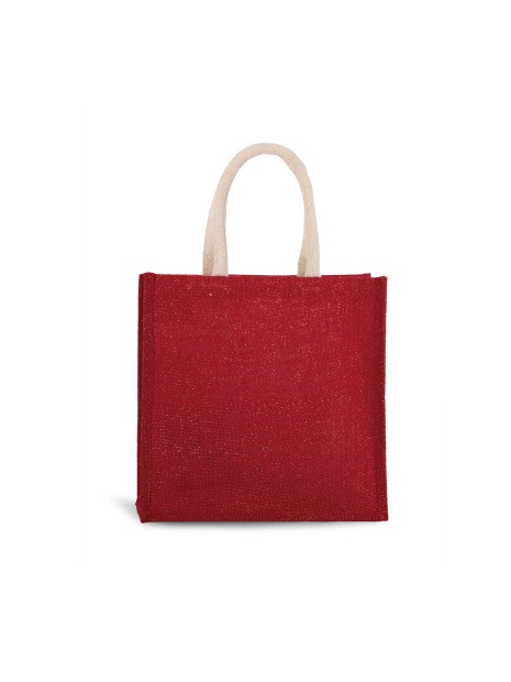 KIMOOD Sac style cabas en toile de jute - grand modèle cherry red / gold personnalisable