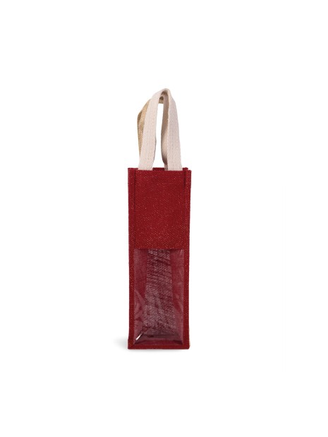 KIMOOD Sac porte-bouteille en jute cherry red / gold personnalisable