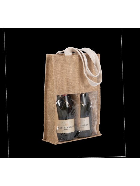 KIMOOD Sac porte-bouteilles en jute natural / gold personnalisable