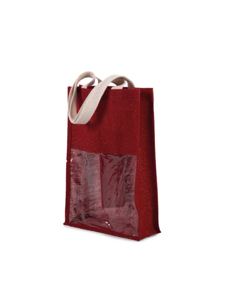 KIMOOD Sac porte-bouteilles en jute cherry red / gold personnalisable