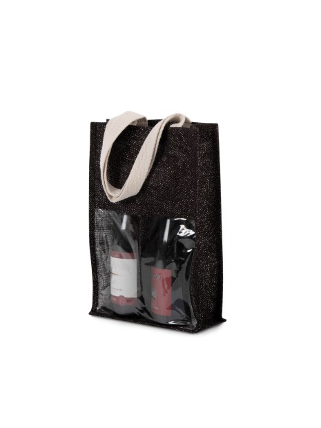 KIMOOD Sac porte-bouteilles en jute black / silver personnalisable