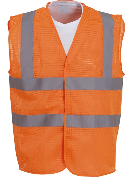 YOKO Gilet haute visibilité à maille ajourée recyclée HI VIS ORANGE personnalisable
