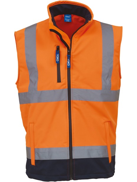 YOKO Bodywarmer softshell haute visibilité HI VIS ORANGE/MARINE personnalisable