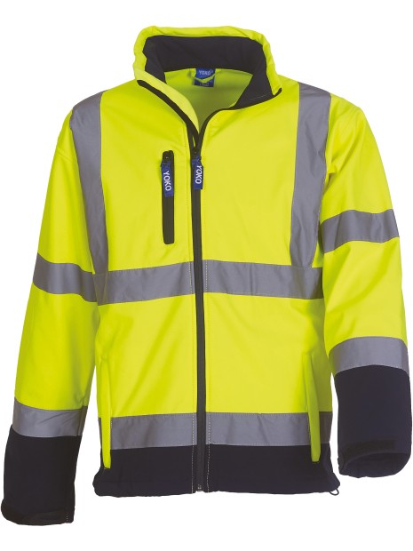 YOKO Veste softshell haute visibilité jaune fluo/bleu marine personnalisable