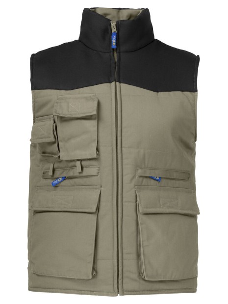PROJOB 2806 VESTE SANS MANCHE DOUBLEE MULTIPOCHES EPAULES CONTRASTEES khaki personnalisable