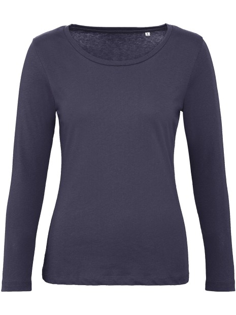 B&C T-shirt bio Inspire femme manches longues bleu marine urbain personnalisable