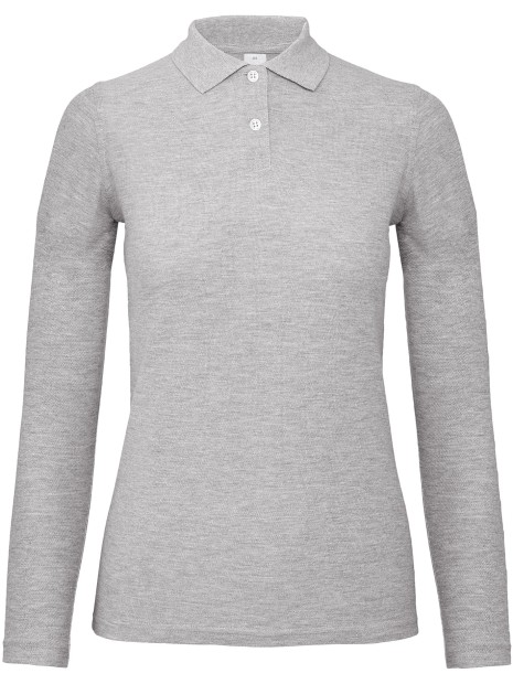 B&C Polo femme ID.001 manches longues heather grey personnalisable