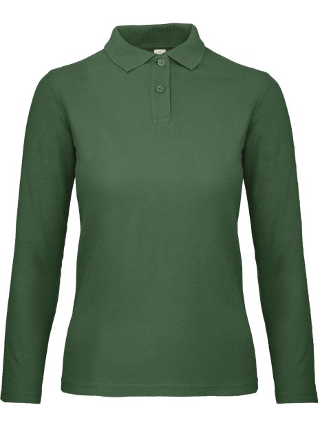 B&C Polo femme ID.001 manches longues vert bouteille personnalisable