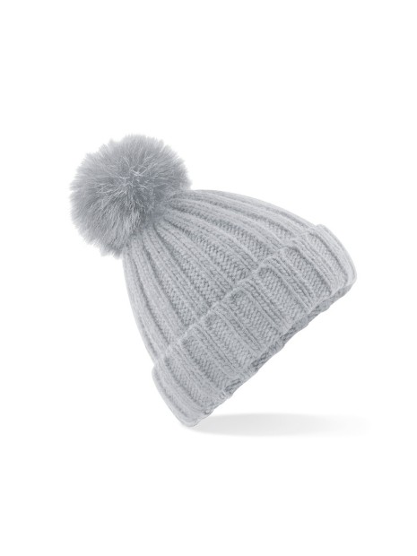 BEECHFIELD VERBIER FAUX FUR POP POM CHUNKY BEANIE gris clair personnalisable
