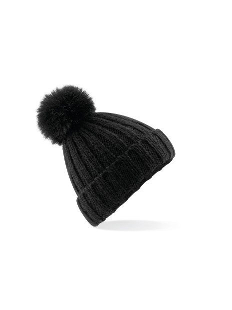 BEECHFIELD VERBIER FAUX FUR POP POM CHUNKY BEANIE noir personnalisable