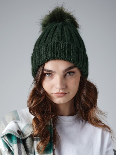 Bonnets, Écharpes & Gants à personnaliser BEECHFIELD VERBIER FAUX FUR POP POM CHUNKY BEANIE 
