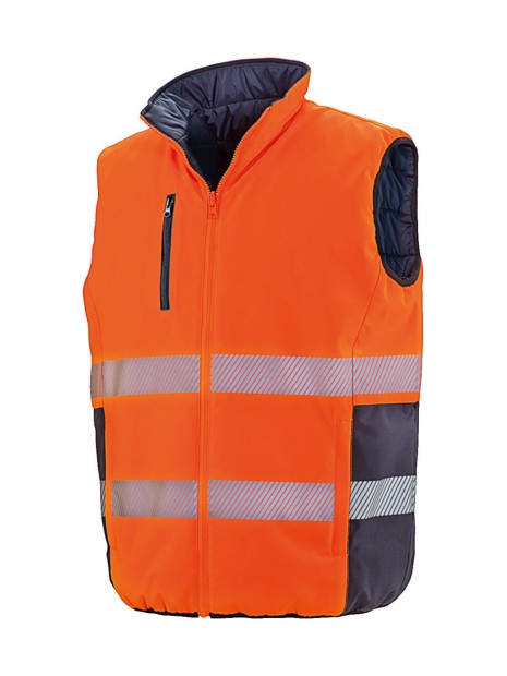 RESULT Bodywarmer de sécurité réversible orange fluo/bleu marine personnalisable