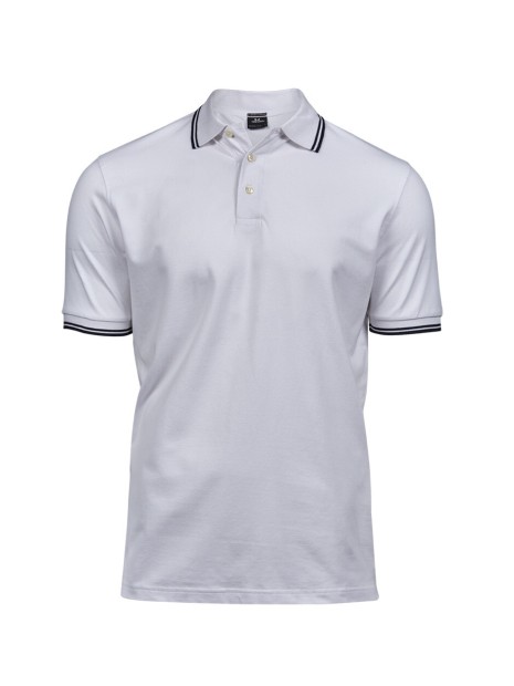 TEE JAYS LUXURY STRIPE STRETCH POLO blanc/bleu marine personnalisable