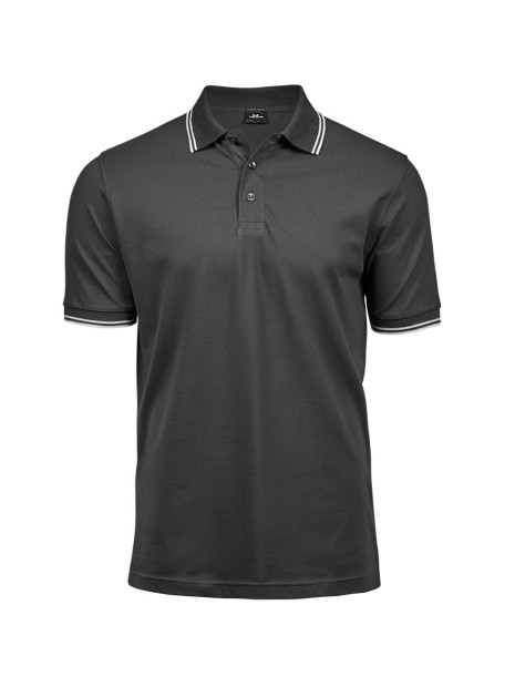 TEE JAYS LUXURY STRIPE STRETCH POLO gris foncé/blanc personnalisable