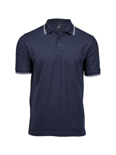 TEE JAYS LUXURY STRIPE STRETCH POLO bleu marine/blanc personnalisable