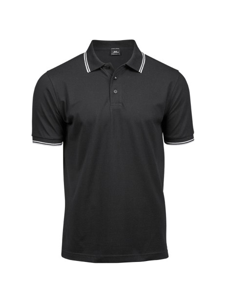 TEE JAYS LUXURY STRIPE STRETCH POLO noir/blanc personnalisable