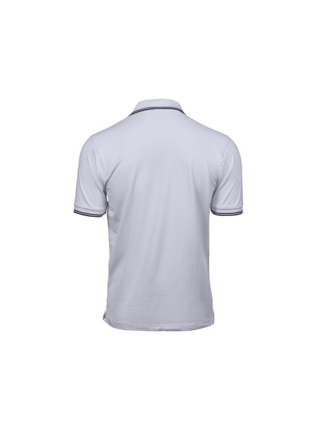 TEE JAYS LUXURY STRIPE STRETCH POLO blanc/bleu marine personnalisable