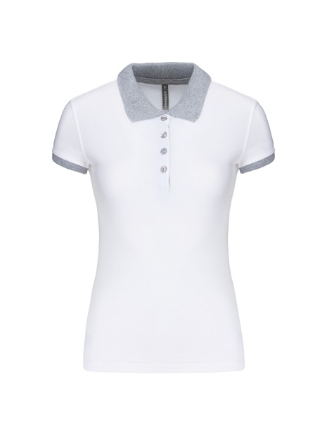 KARIBAN Polo piqué bicolore femme blanc/gris oxford personnalisable