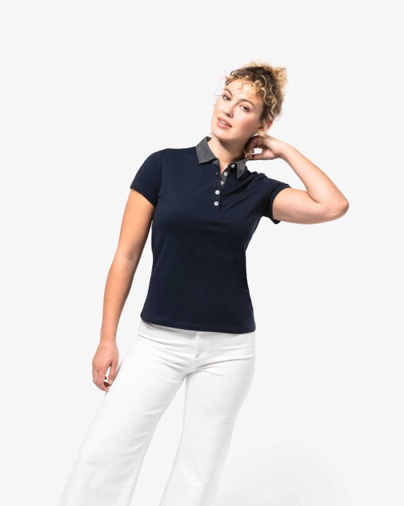 KARIBAN Zweifarbiges Jersey-Polohemd für Damen Poloshirt personalisierbar