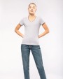 KARIBAN Ladies’ piqué knit V-neck T-shirt T-Shirt personalisierbar