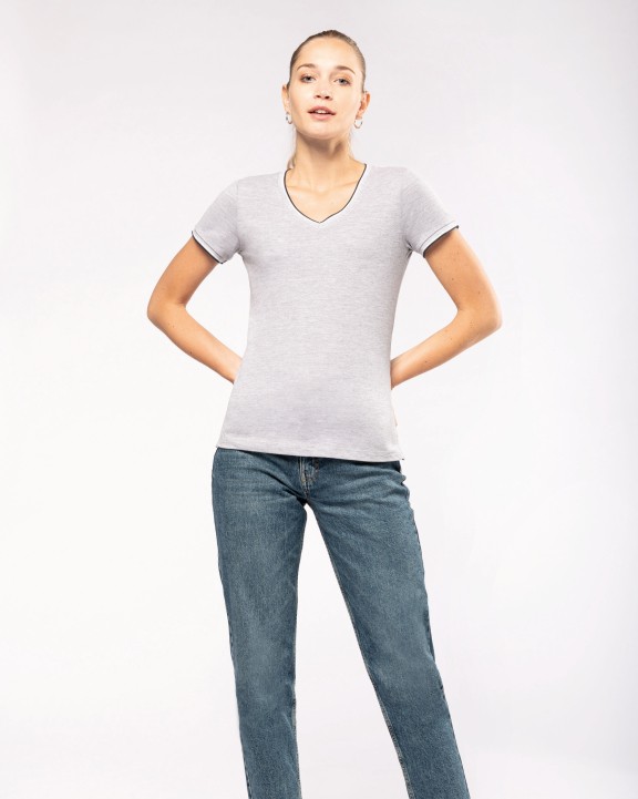 KARIBAN Ladies’ piqué knit V-neck T-shirt T-Shirt personalisierbar