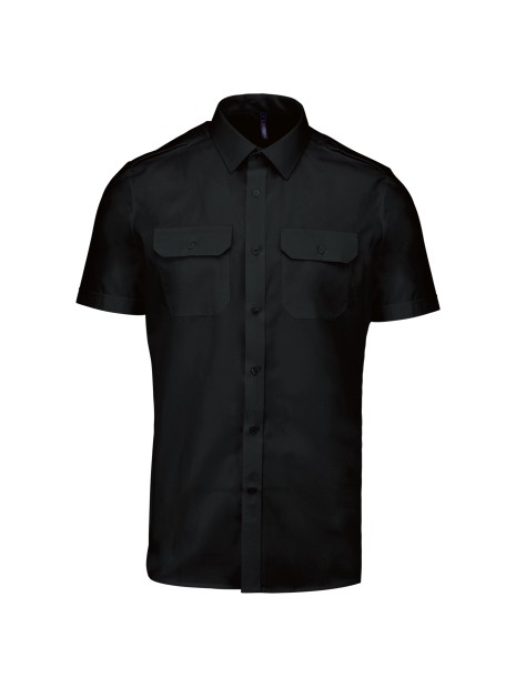 KARIBAN Chemise pilote manches courtes homme noir personnalisable