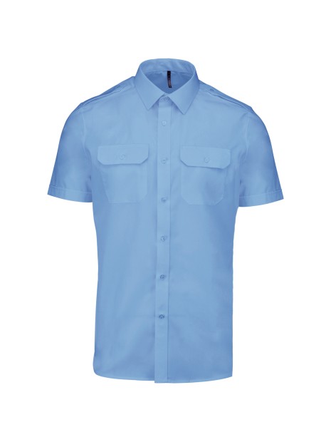 KARIBAN Chemise pilote manches courtes homme bleu ciel personnalisable