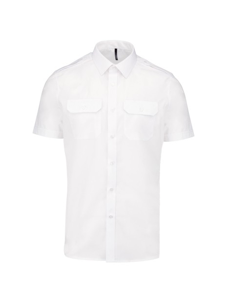KARIBAN Chemise pilote manches courtes homme blanc personnalisable