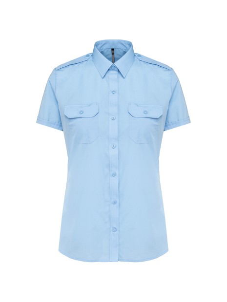 KARIBAN Chemise pilote manches courtes femme bleu ciel personnalisable