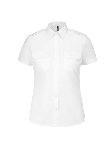 KARIBAN Chemise pilote manches courtes femme blanc personnalisable