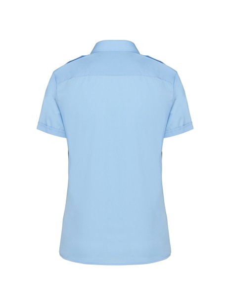 KARIBAN Chemise pilote manches courtes femme bleu ciel personnalisable
