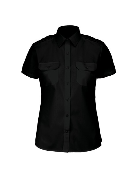 KARIBAN Chemise pilote manches courtes femme noir personnalisable