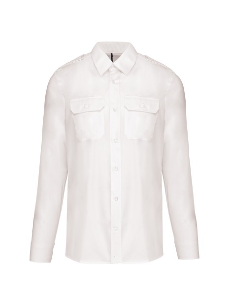 KARIBAN Chemise pilote manches longues homme blanc personnalisable