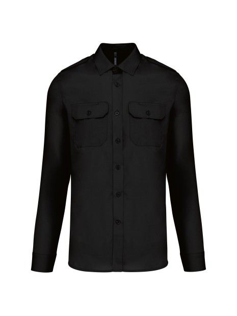 KARIBAN Chemise pilote manches longues homme noir personnalisable