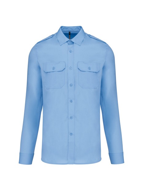 KARIBAN Chemise pilote manches longues homme bleu ciel personnalisable