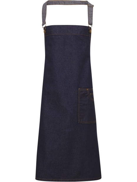 PREMIER Tablier "effet ciré" à bavette "District" Indigo Denim personnalisable