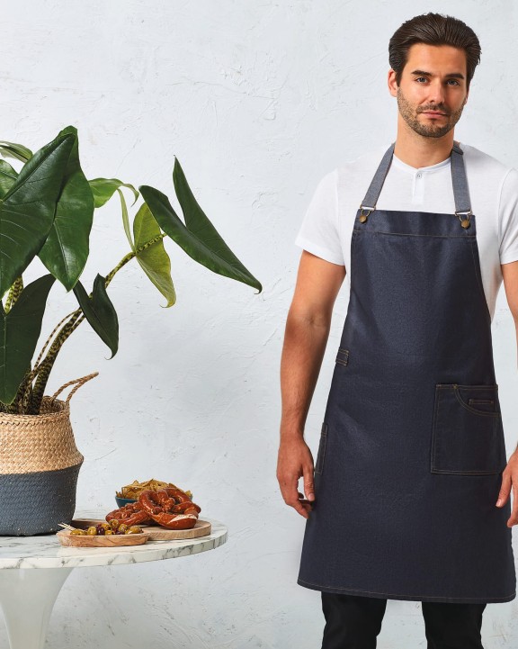 PREMIER District - Waxed look denim bib apron Schürze personalisierbar