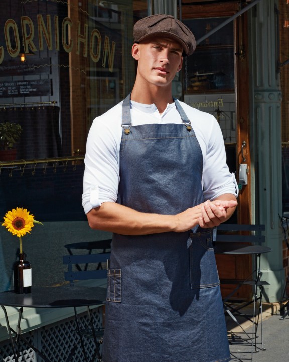 PREMIER District - Waxed look denim bib apron Schürze personalisierbar