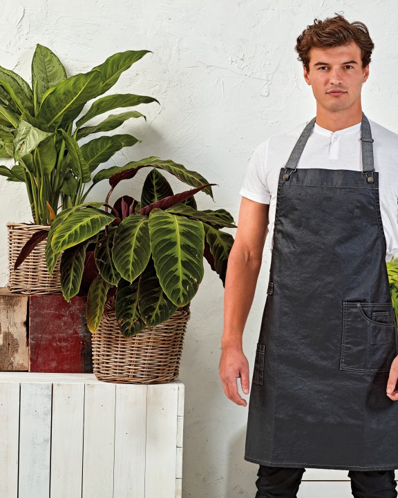 PREMIER District - Waxed look denim bib apron Schürze personalisierbar