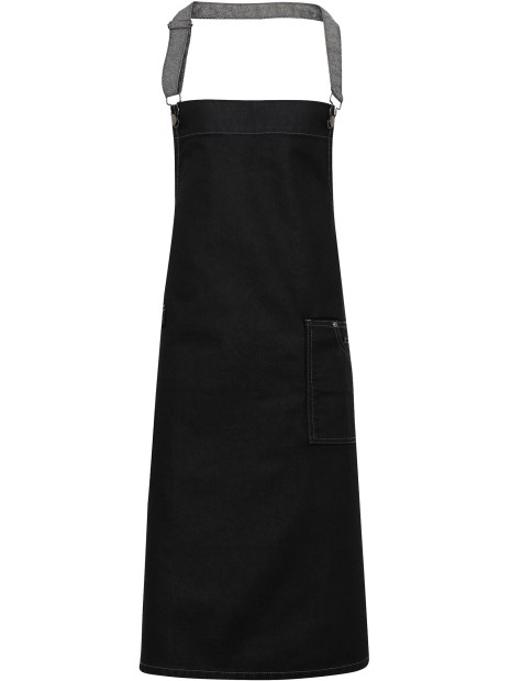 PREMIER Tablier "effet ciré" à bavette "District" Black Denim personnalisable